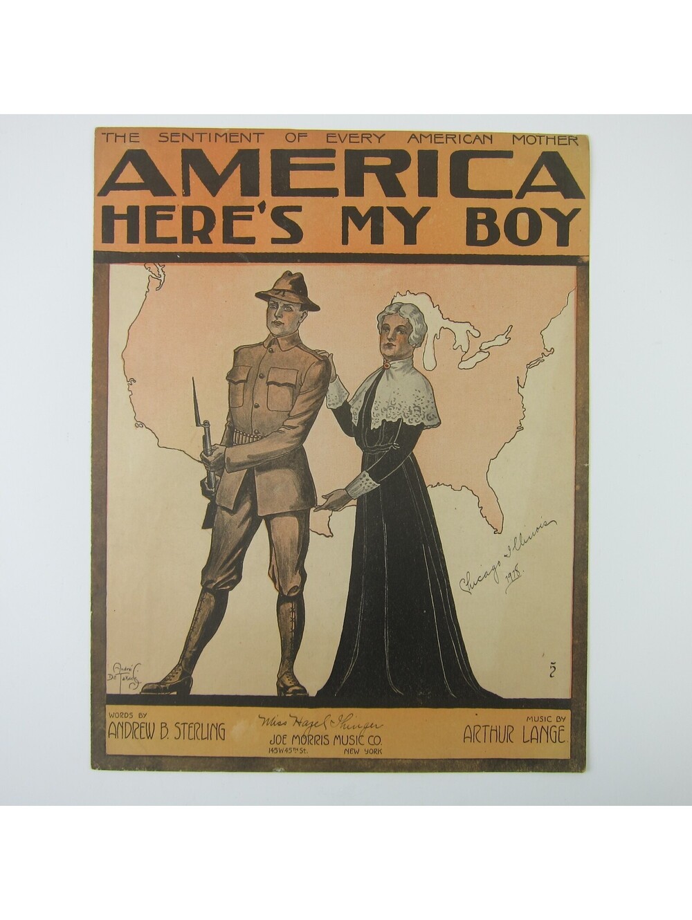 Sheet Music America Here's My Boy Andrew Sterling Arthur Lange WWI Antique 1917